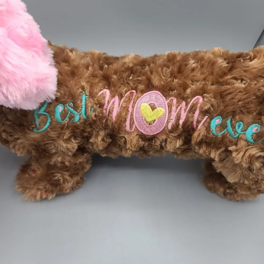 MTY Intl Dachshund Best Mom Ever Plush Stuffed Animal Pink Brown 18 Inch